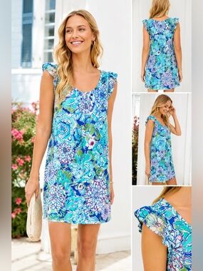 Lilly Pulitzer Wynne Dress “May Flowers” floral print ruffled cap sleeves XS EUC
